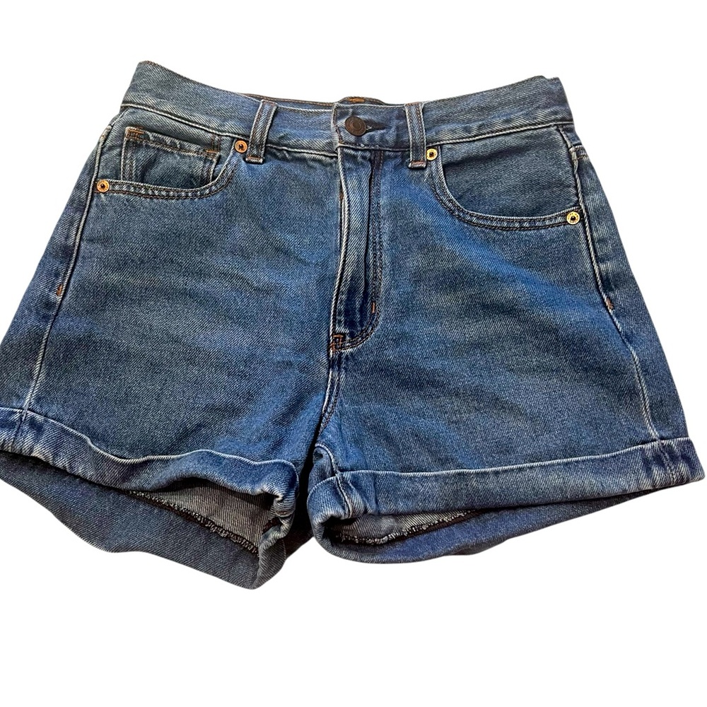 American Eagle High Rise Cuffed Hem Mom Short Medium Wash Denim Women’s Sz 2
